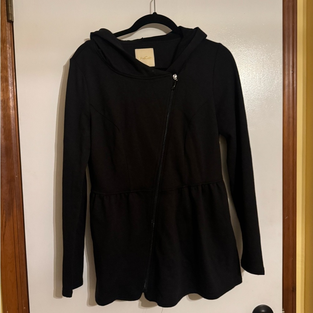 ModCloth Asymmetrical Zip Peplum Hoodie Black Size M